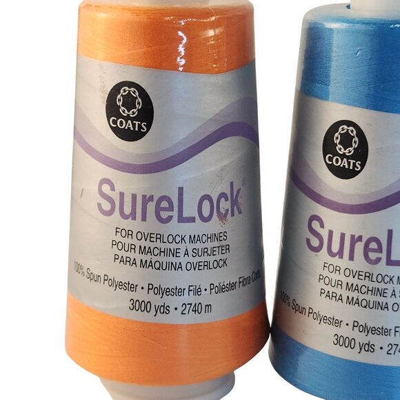 Coats SureLock Overlock Machine Thread 4-Pack 3000 Yards Each Orange Blue Yellow - Picture 3 of 10
